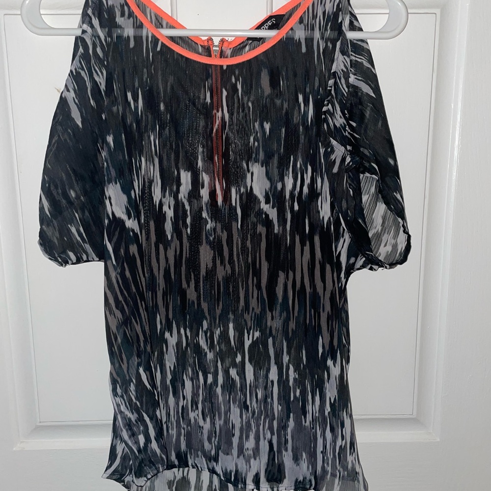 Express cold shoulder Black and White Patterned Blouse